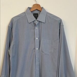 Jos. A. Bank Traveler’s Collection Men's Blue and Black Checkered Dress Shirt